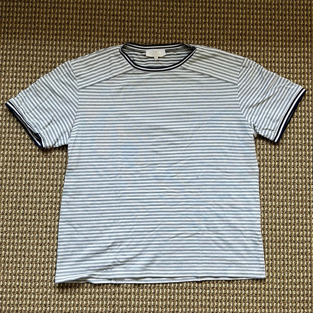 Socapri white and blue striped cotton T-shirt. Size XL. Men’s.